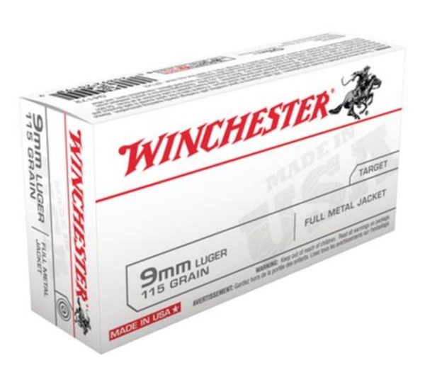 Winchester USA, 9mm, 124gr, Full Metal Jacket, 50rd Box