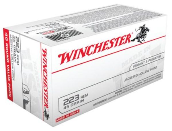 Winchester USA 223 Rem/5.56 NATO, 45gr, Jacketed Hollow Point, 40rd Box