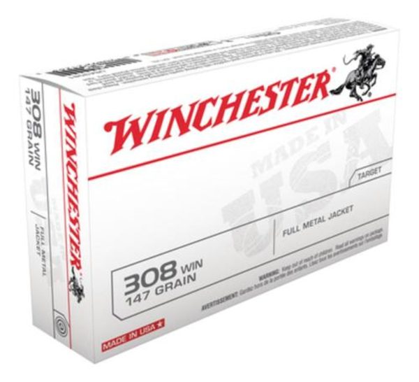 Winchester USA WHITE BOX, 308 Winchester, 147gr, Full Metal Jacket, 20rd Box