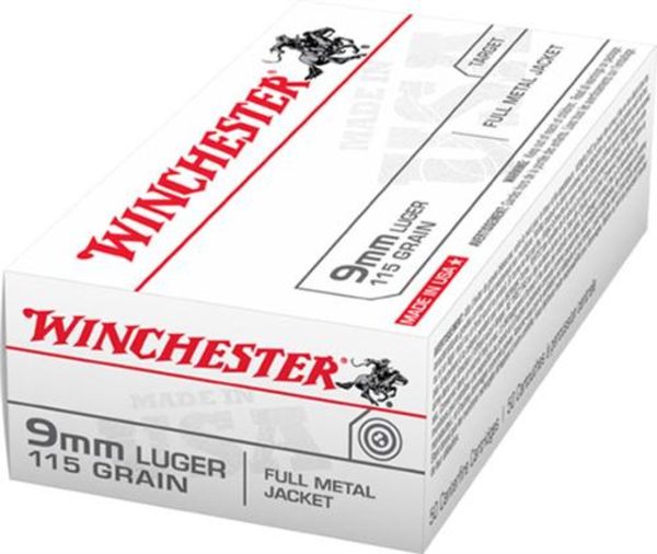 Winchester USA, 9mm, 115gr, Full Metal Jacket, 50rd Box