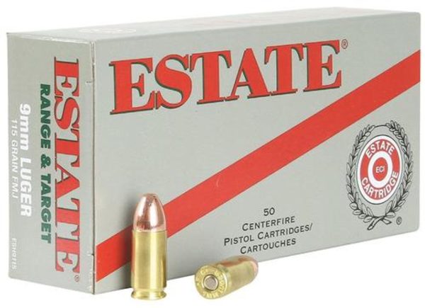 Estate Range 9mm 115gr, Full Metal Jacket, 50rd Box