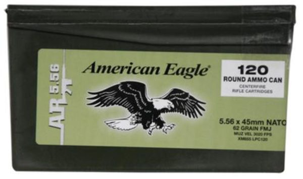 Federal American Eagle AR 5.56mm 62gr, Full Metal Jacket, 120rd/Mini Ammo Can