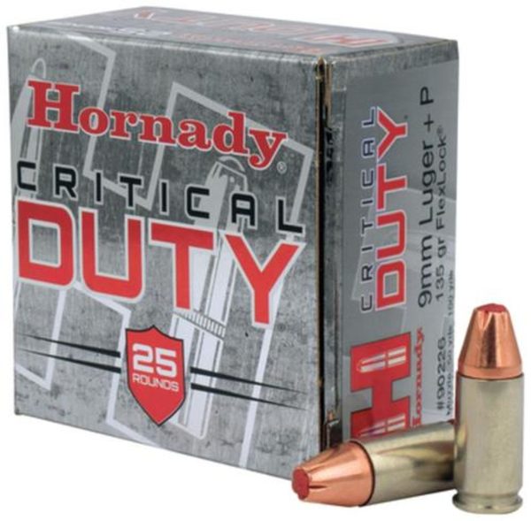 Hornady Critical Duty 9mm +P 135gr, FlexLock 25rd Box