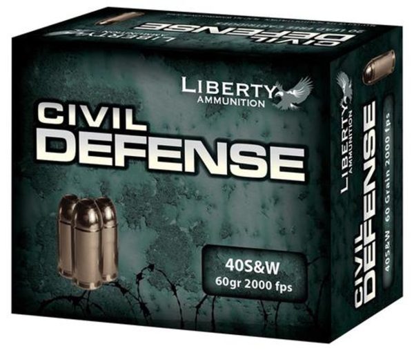 Liberty Ammo Civil Defense .40 S&W, 60gr, LF Fragmenting HP, 20rd Box