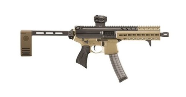 *D* Sig MPX AR-15 Pistol, SIG Red Dot Sight 9mm 8" Barrel KeyMod Rail, Flat Dark Earth, Pivoting Brace 30rd Mag