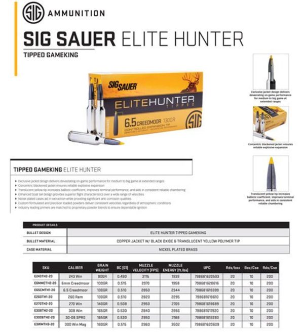 Sig Elite Tipped Hunting, 6.5 Creedmoor, 130gr, Ballistic Tip, 20rd Box - Image 2