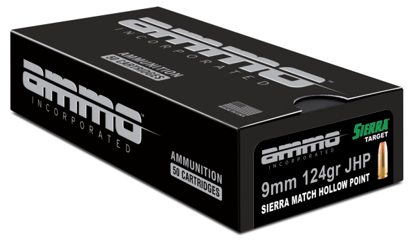 Ammo Inc Self Defense 9mm, 124gr, Sierra Match Jacket Hollow Point, 50rd Box