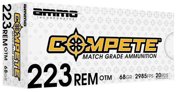 Ammo Inc Match 223 Remington, 68gr, Boat Tail Hollow Point, 20rd Box