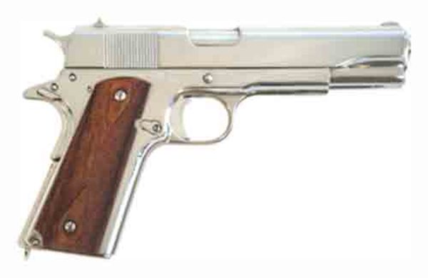 Cimarron 1911 45 ACP, 5" Barrel, Nickle Finish, Woord Grips, 8rd