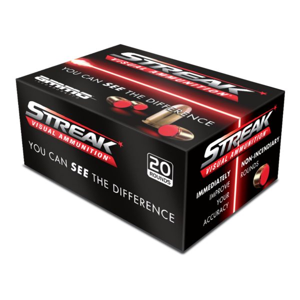 STREAK Ammunition Visual Ammunition, 380 ACP, 90gr, Jacketed Hollow Point, Non-Incendiary Tracer, 20rd Box