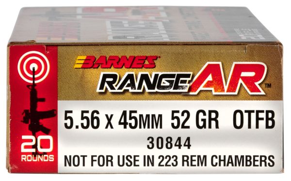 Barnes Range AR 5.56x45mm 52gr, Lead Free Open Tip Flat Base 20rd Box - Image 2