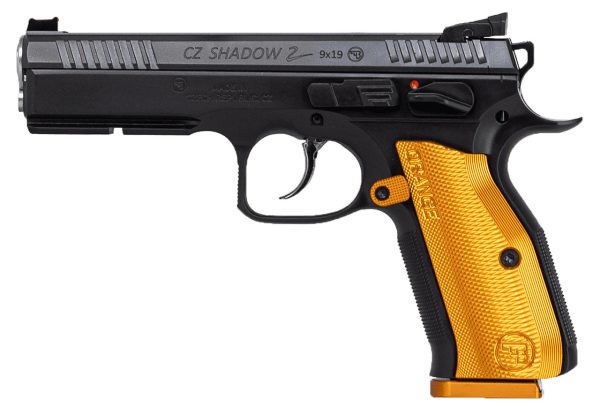 CZ Shadow II 9mm, 4.9" Barrel, Black Frame, Orange Aluminum Grip, 17rd - Image 2