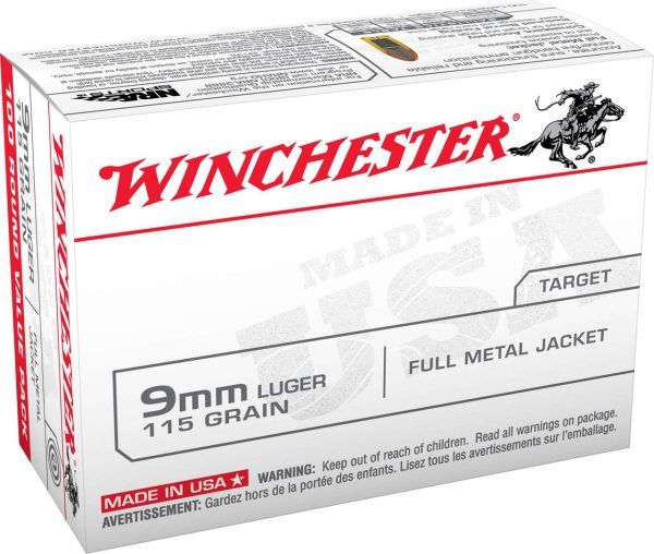 Winchester USA Target Pistol 9mm, 115gr, Full Metal Jacket, 100rd Box