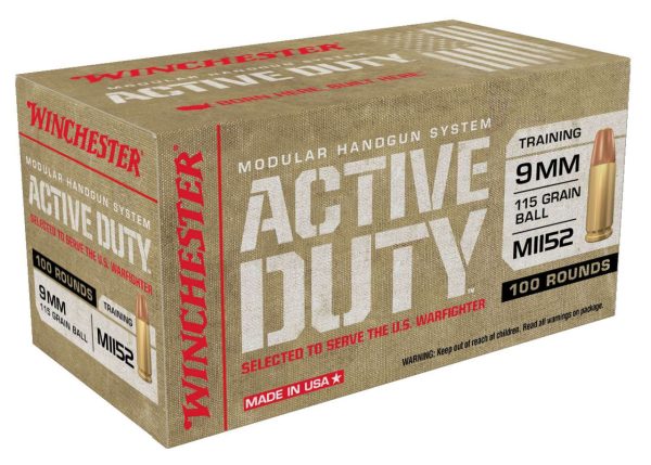 Winchester Active Duty 9mm, 115gr, Full Metal JacketFN, 100rd Box